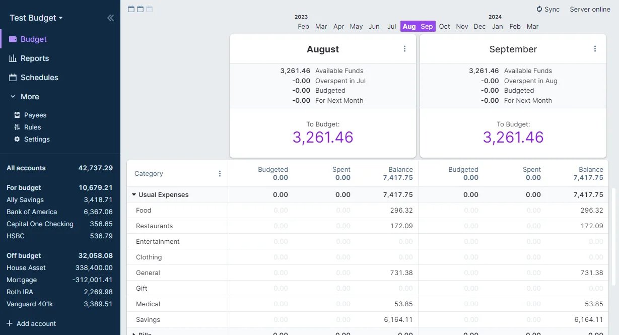 Actual Budget self-hosted web interface screenshot