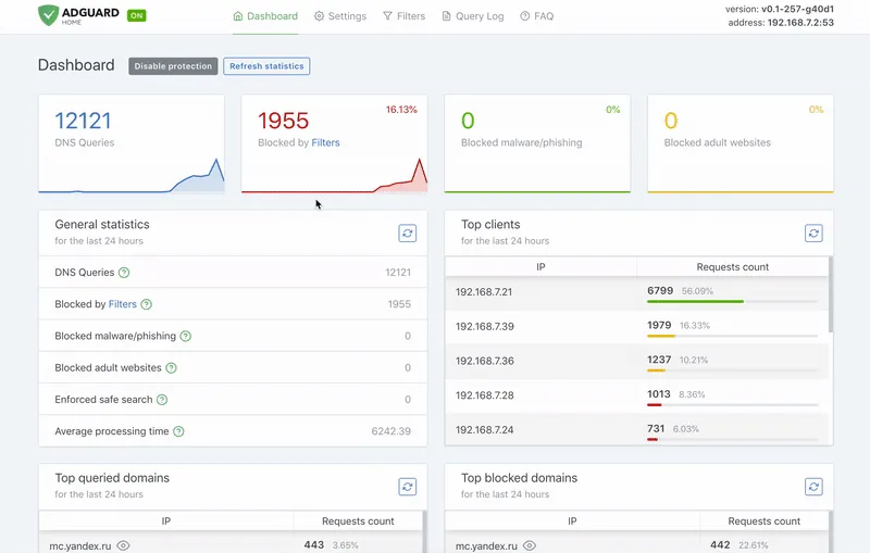 AdGuard Home self-hosted web interface - Network-wide ads & trackers blocking DNS server