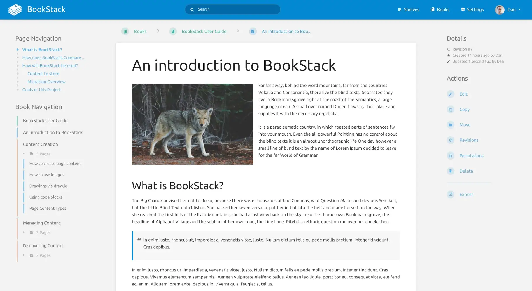 BookStack self-hosted web interface - Simple, self-hosted wiki platform