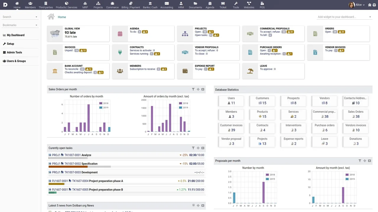 Dolibarr self-hosted web interface screenshot