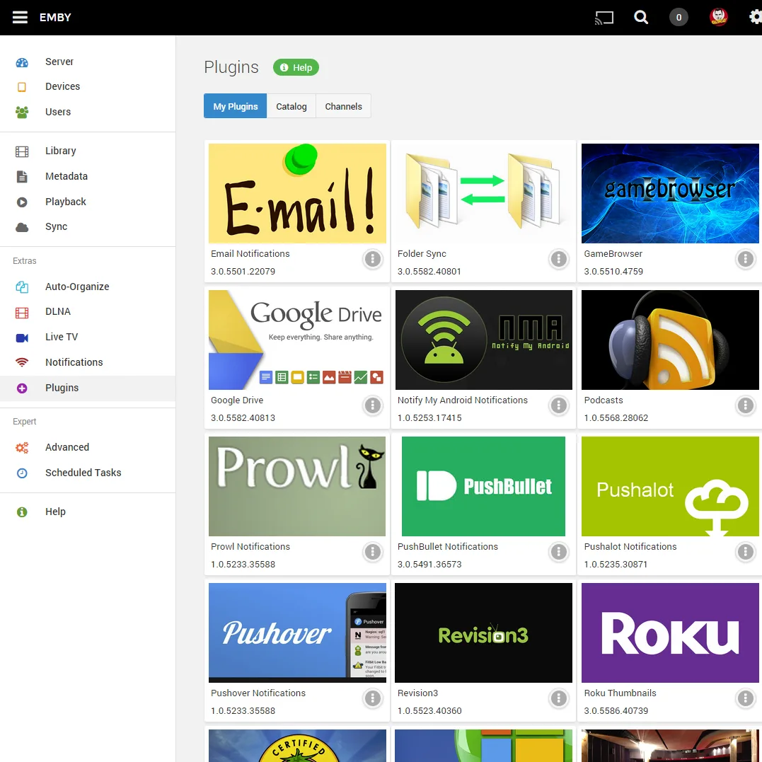Emby self-hosted web interface screenshot