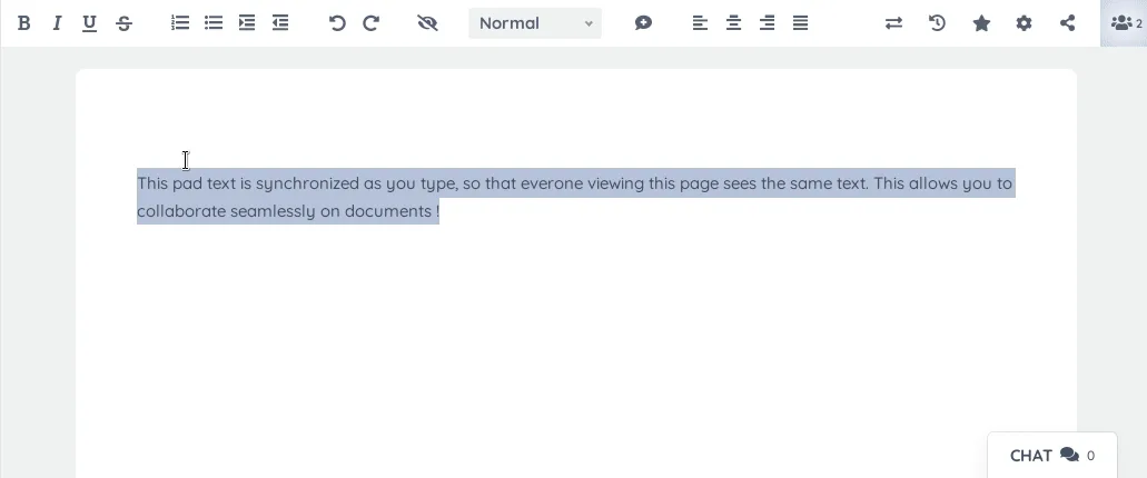 Etherpad self-hosted web interface screenshot