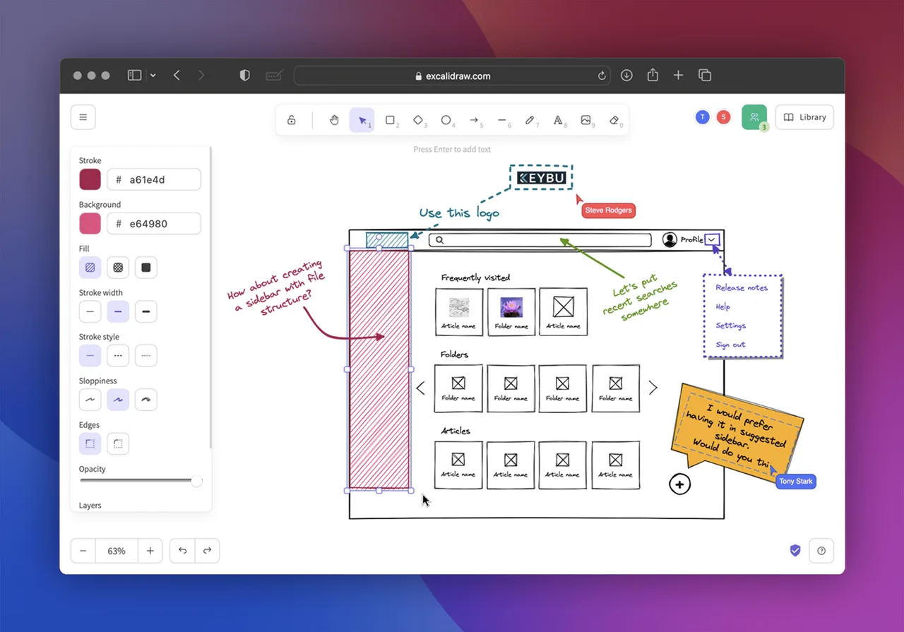 Excalidraw self-hosted web interface screenshot
