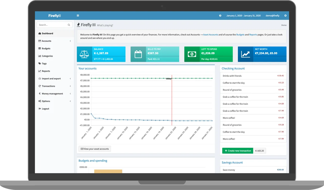 Firefly III self-hosted web interface screenshot