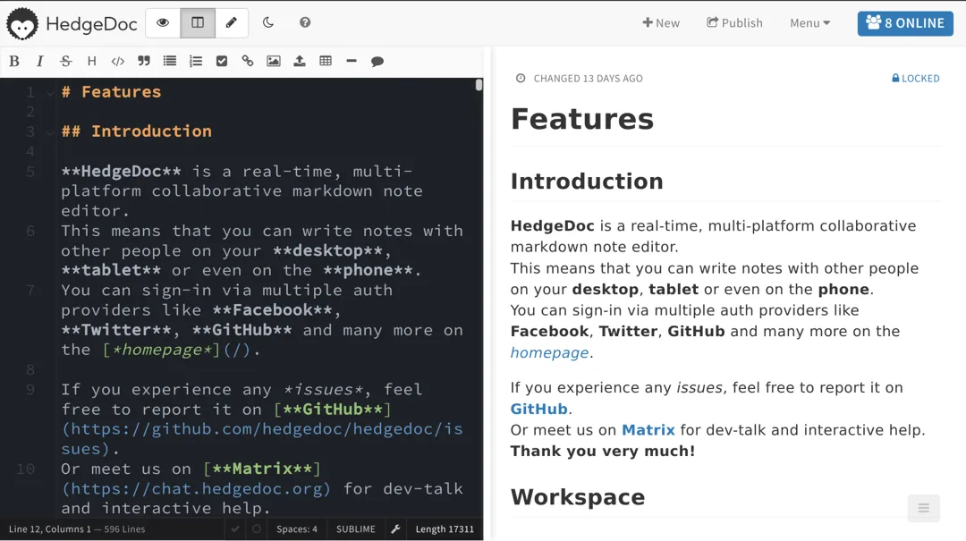 HedgeDoc self-hosted web interface - Real-time collaborative Markdown editor