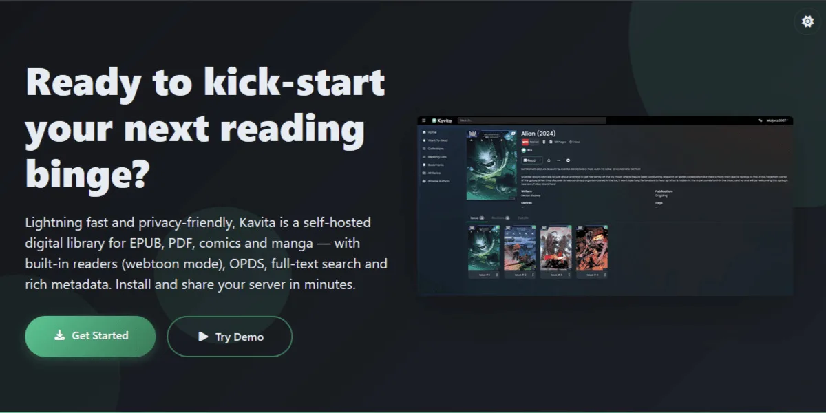Kavita self-hosted web interface screenshot