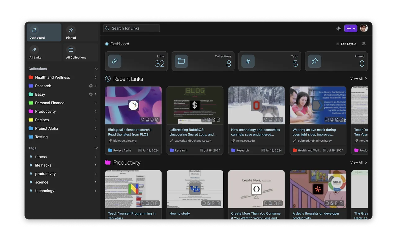 Linkwarden self-hosted web interface screenshot