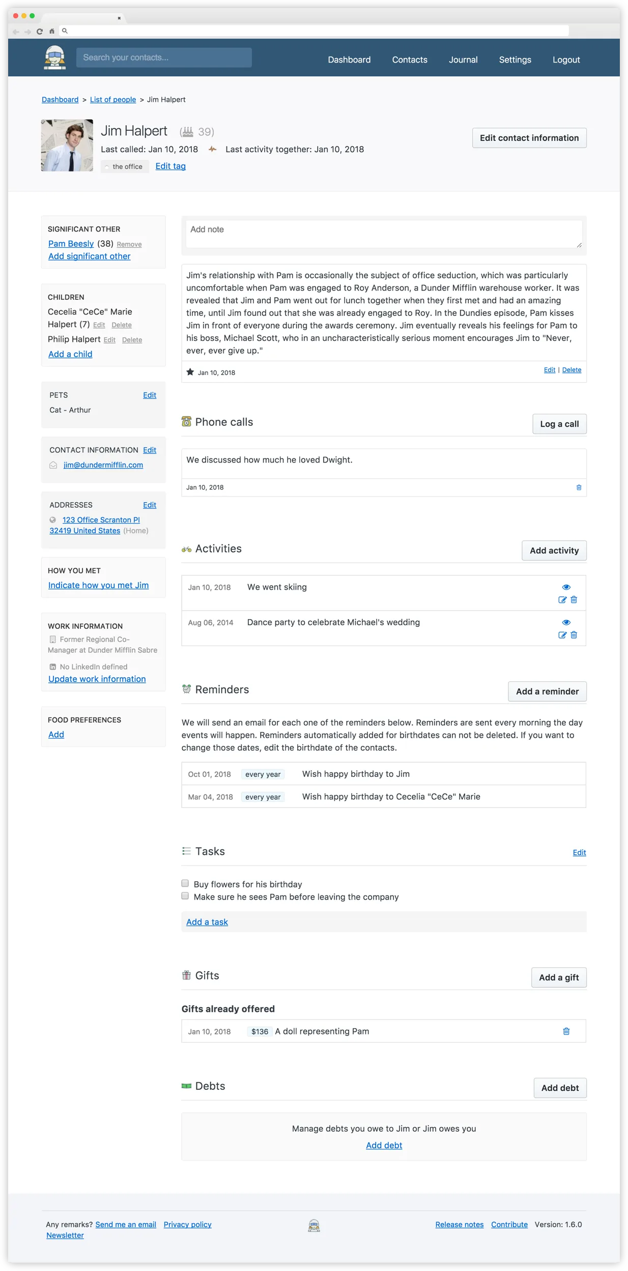 Monica self-hosted web interface - Personal CRM for your relationships