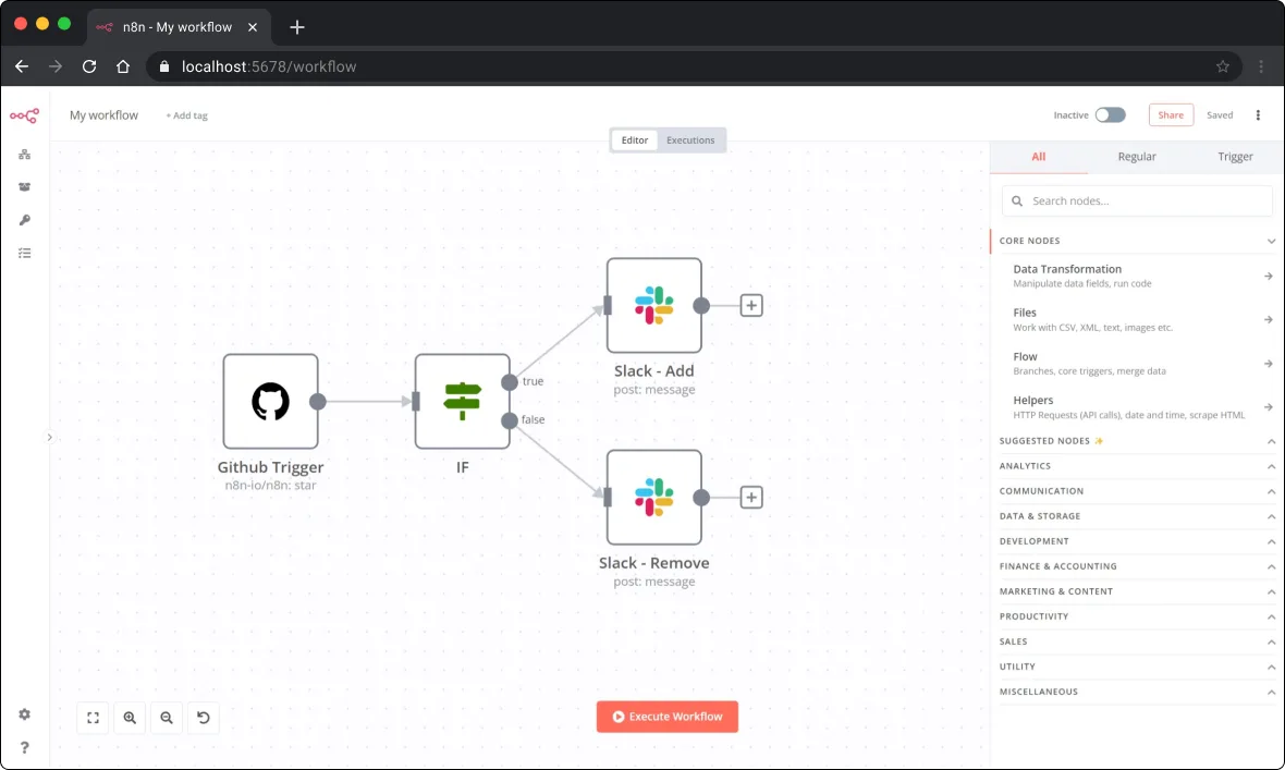 n8n self-hosted web interface screenshot