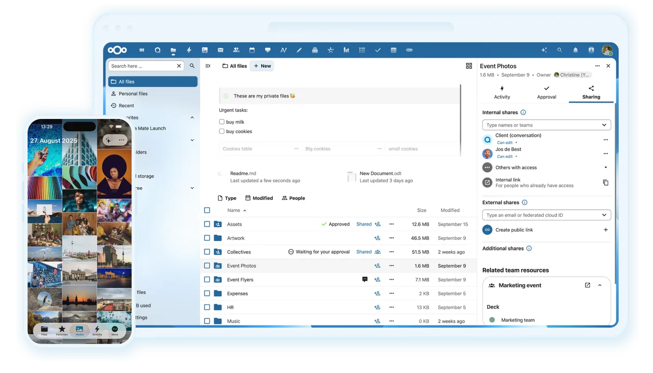 Nextcloud self-hosted web interface screenshot