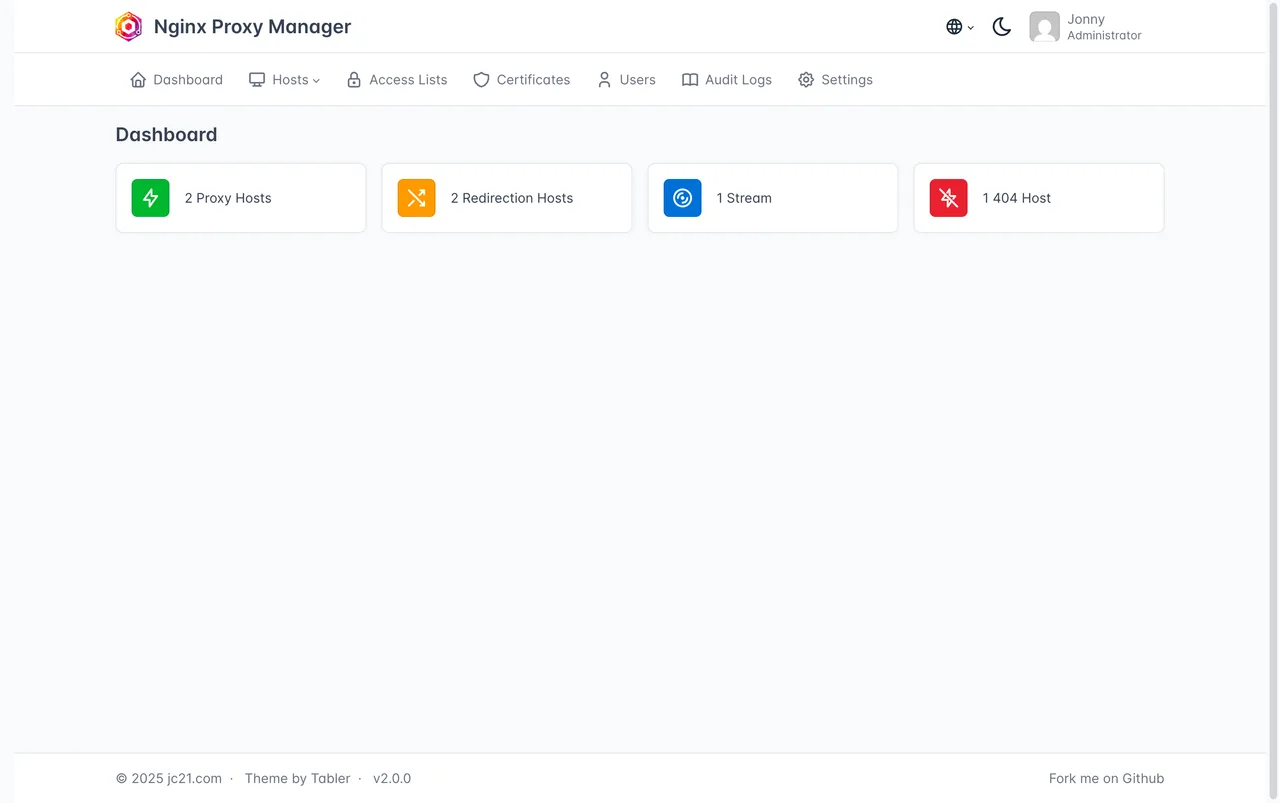 Nginx Proxy Manager self-hosted web interface - Web-based reverse proxy with SSL management