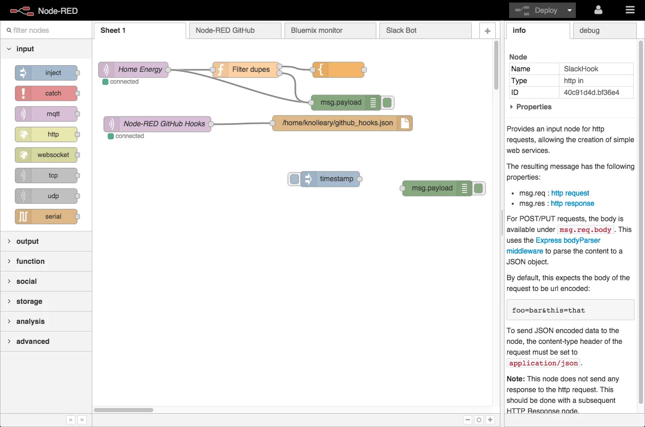 Node-RED self-hosted web interface screenshot