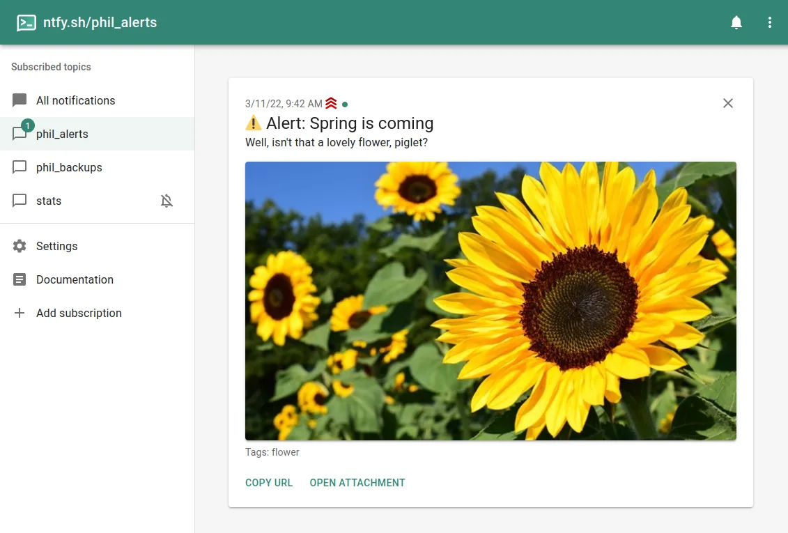 ntfy self-hosted web interface - Send push notifications from any script