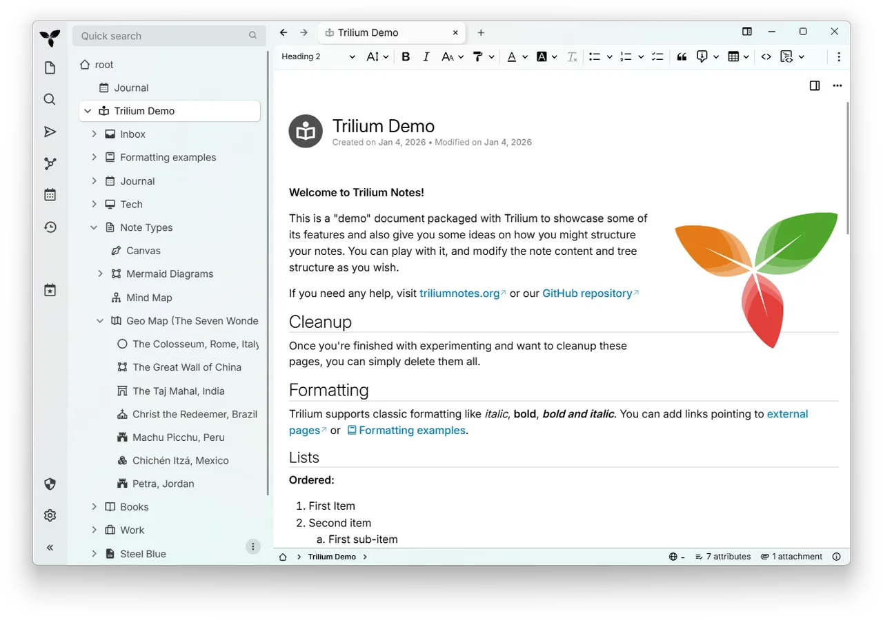 Trilium self-hosted web interface screenshot