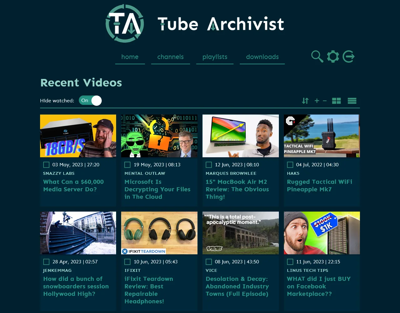 Tube Archivist self-hosted web interface - Self-hosted YouTube media management