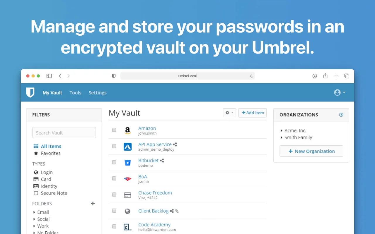 Vaultwarden self-hosted web interface screenshot