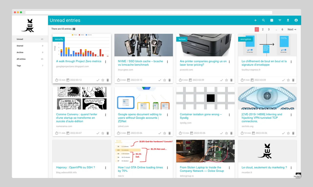 Wallabag self-hosted web interface screenshot